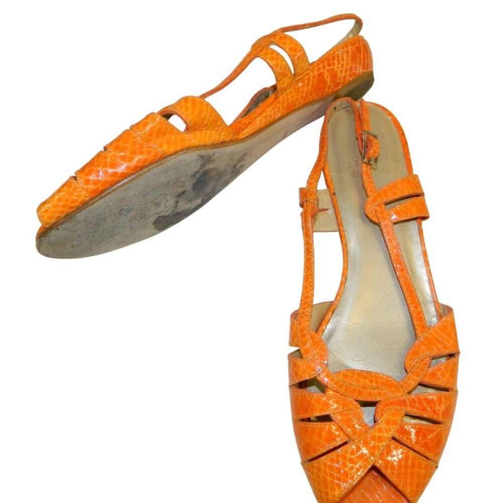 Stuart Weitzman Womens Leather Slingback Sandals In Orange & Green Size 7, 7.5 - Picture 2 of 15